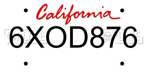 6XOD876 California License Plate