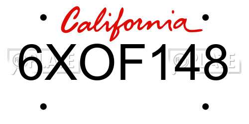6XOF148 California License Plate