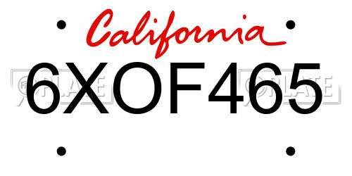 6XOF465 California License Plate