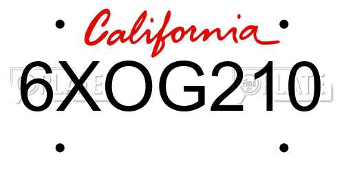 6XOG210 California License Plate