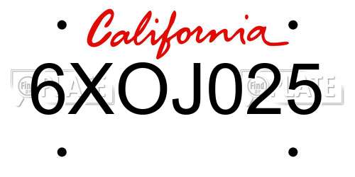 6XOJ025 California License Plate