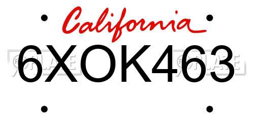 6XOK463 California License Plate