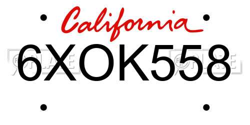 6XOK558 California License Plate
