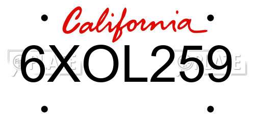 6XOL259 California License Plate