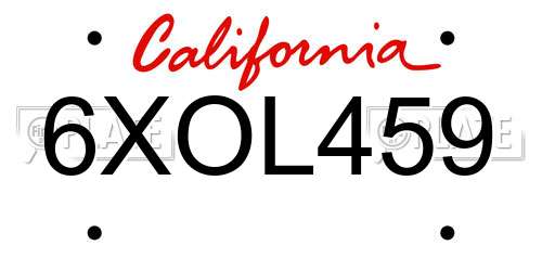 6XOL459 California License Plate