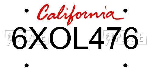 6XOL476 California License Plate