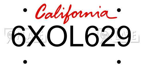 6XOL629 California License Plate