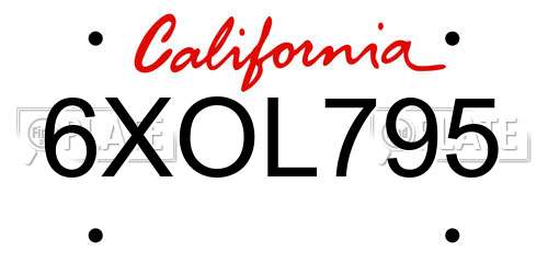 6XOL795 California License Plate