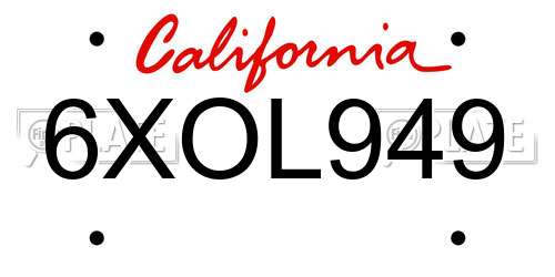6XOL949 California License Plate
