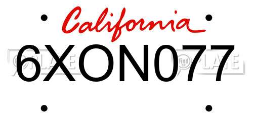 6XON077 California License Plate