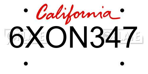 6XON347 California License Plate
