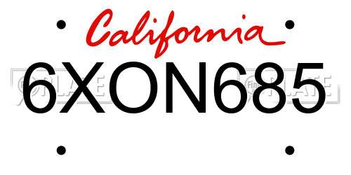 6XON685 California License Plate