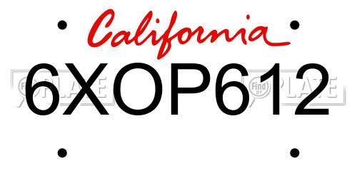 6XOP612 California License Plate