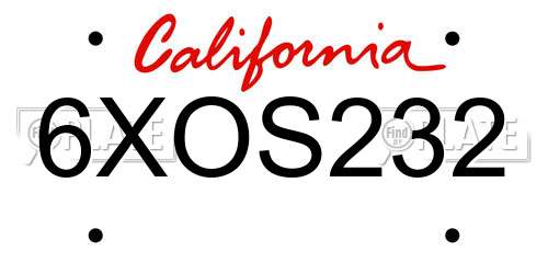 6XOS232 California License Plate