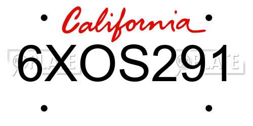 6XOS291 California License Plate
