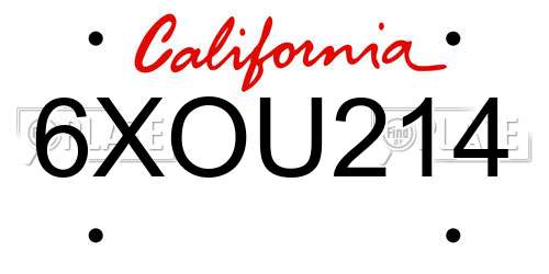 6XOU214 California License Plate
