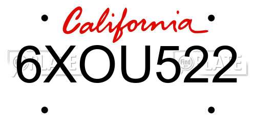6XOU522 California License Plate