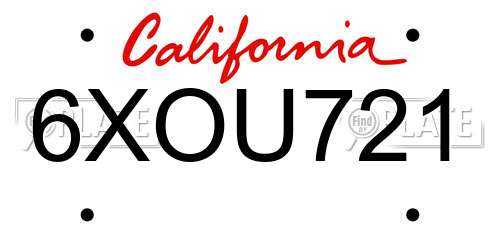 6XOU721 California License Plate