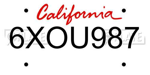 6XOU987 California License Plate