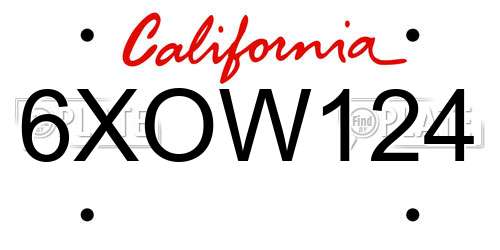 6XOW124 California License Plate