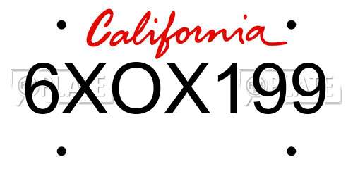 6XOX199 California License Plate
