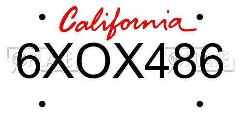 6XOX486 California License Plate