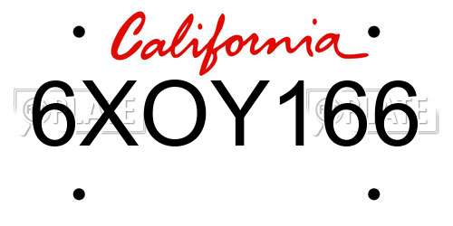6XOY166 California License Plate