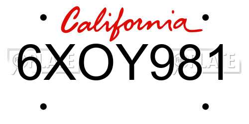 6XOY981 California License Plate