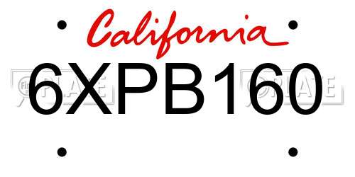 6XPB160 California License Plate