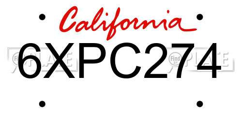 6XPC274 California License Plate