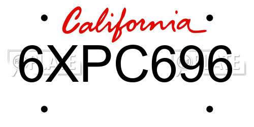 6XPC696 California License Plate