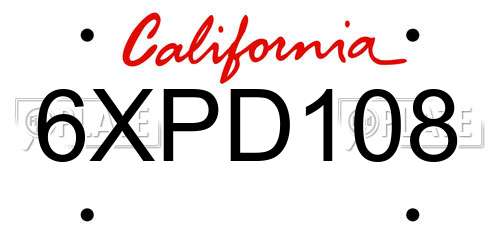 6XPD108 California License Plate