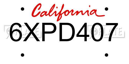 6XPD407 California License Plate