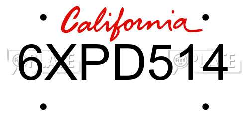 6XPD514 California License Plate