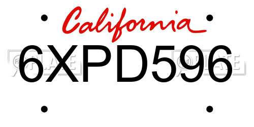 6XPD596 California License Plate