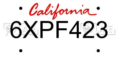 6XPF423 California License Plate