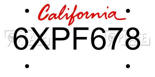 6XPF678 California License Plate