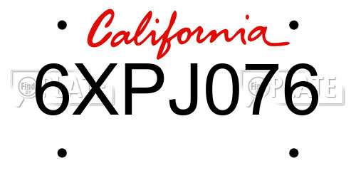 6XPJ076 California License Plate