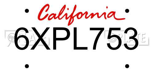 6XPL753 California License Plate