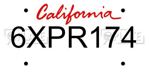 6XPR174 California License Plate