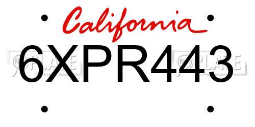 6XPR443 California License Plate
