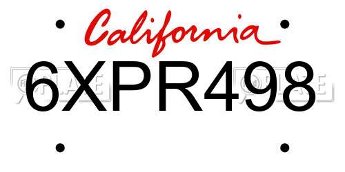 6XPR498 California License Plate