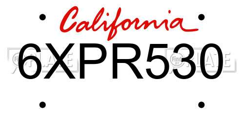 6XPR530 California License Plate