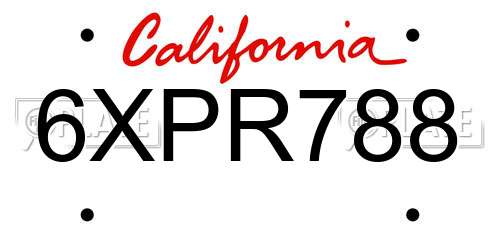 6XPR788 California License Plate