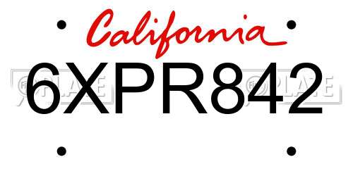 6XPR842 California License Plate