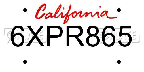 6XPR865 California License Plate