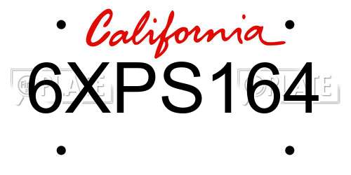 6XPS164 California License Plate