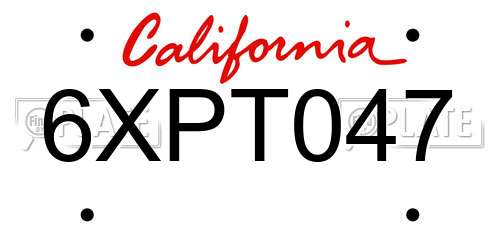 6XPT047 California License Plate