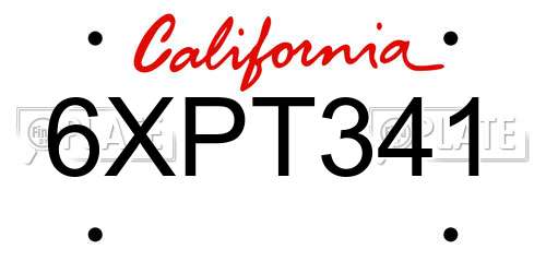 6XPT341 California License Plate