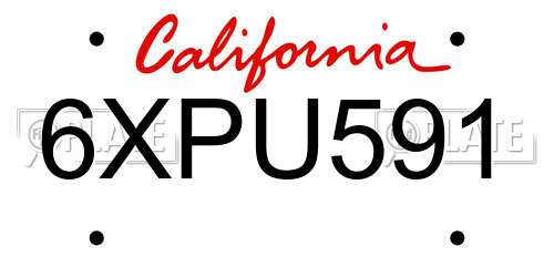 6XPU591 California License Plate